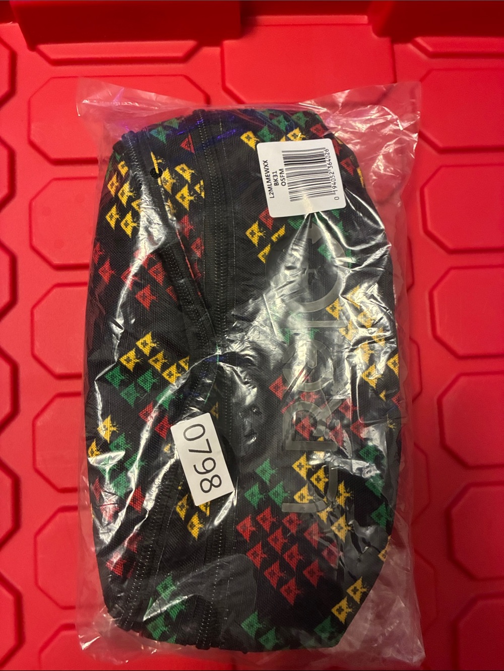 Lrg Black Belt Bag with Red, Yellow & Green Pattern